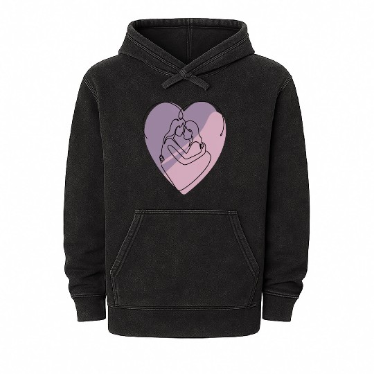 Minimalist Silhouette of Lesbians in Heart Mineral Wash Hoodies