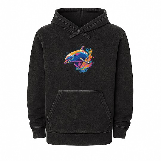 Watercolor Colorful Dolphin Colorful Animals Mineral Wash Hoodies