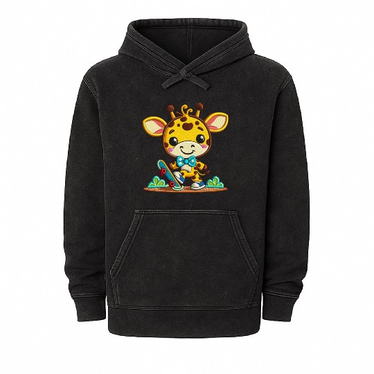 Skateboarding Giraffe Buddy Mineral Wash Hoodies
