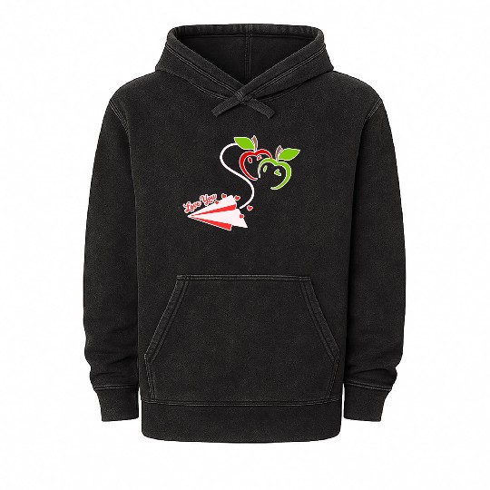 Love You Cute Apple Paper Plane Mineral Wash Hoodies