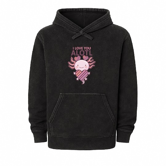 Axolotl Cute I love you alotl Fitted Mineral Wash Hoodies