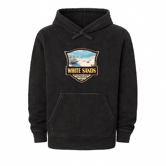 White Sands National Park Illustration Travel Art Mineral Wash Hoodies