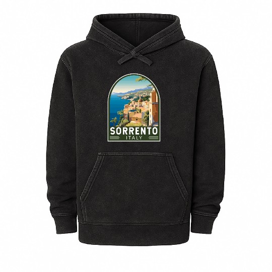 Sorrento Italy Travel Art Emblem Mineral Wash Hoodies