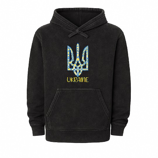Ukraine trident in Ukrainian flag colors Mineral Wash Hoodies