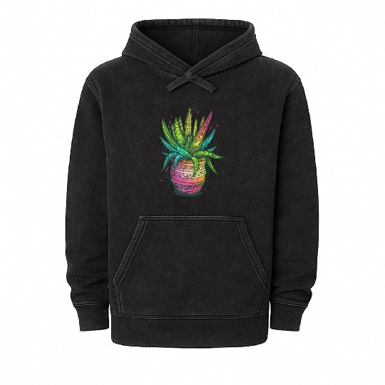Psychedelic Aloe Vera Succulent Plant Gardener Mineral Wash Hoodies