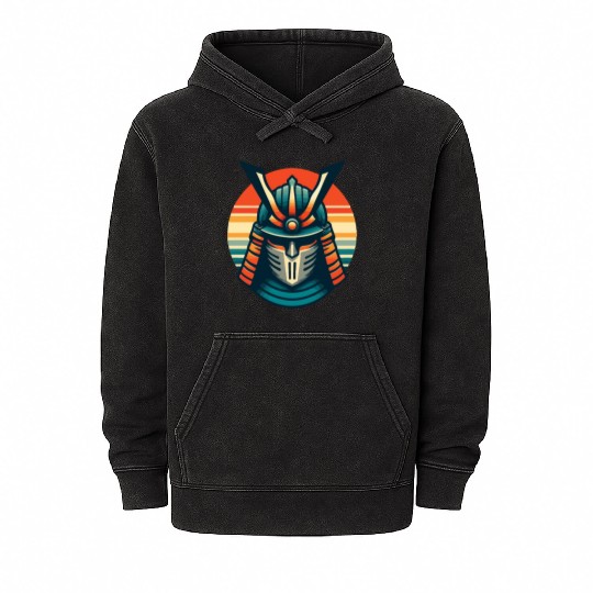Retro Samurai Vector Art Mineral Wash Hoodies