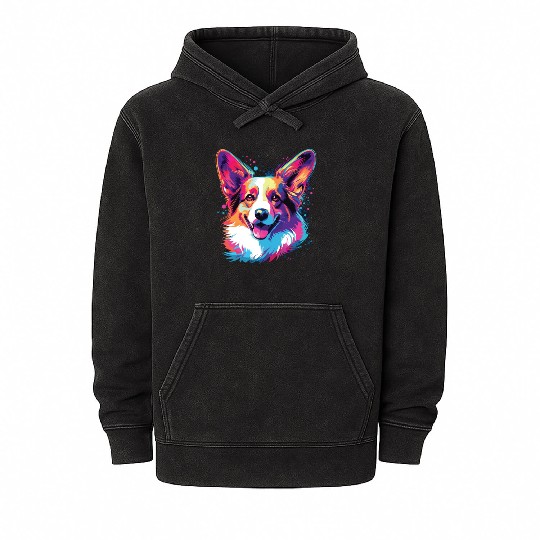 Watercolor Colorful Pembroke Welsh Corgi Mineral Wash Hoodies