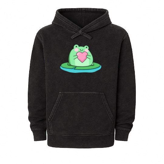 Cute frog cartoon drawing Mineral Wash Hoodies