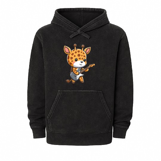 Cute giraffe musician plays guitar Mineral Wash Hoodies