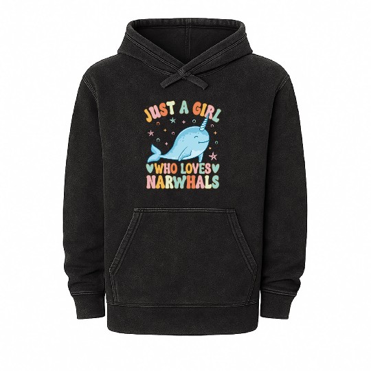 Narwhal Girl Narwhal Lover Mineral Wash Hoodies