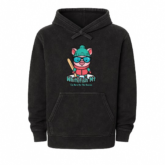 Cute Pig Skiing Whitefish Mountain Mineral Wash Hoodies