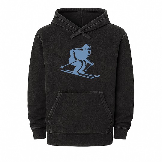Monkey Gorilla Chimpanzee Ski Silhouette Design Mineral Wash Hoodies