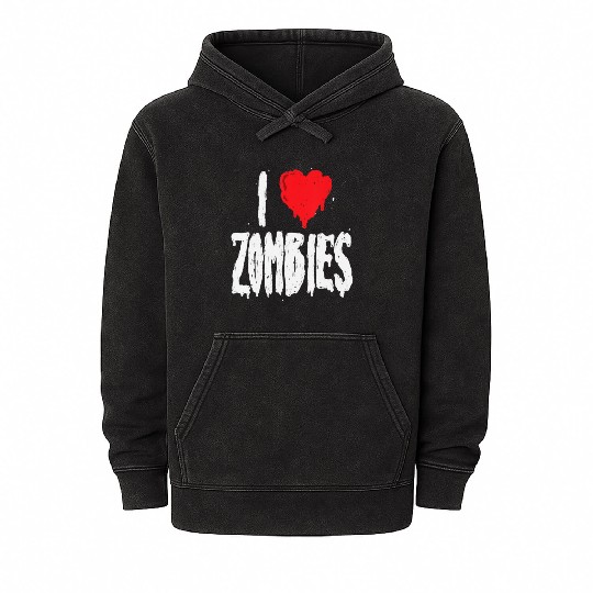 I Love Zombies Halloween Zombie Lover Quote Mineral Wash Hoodies