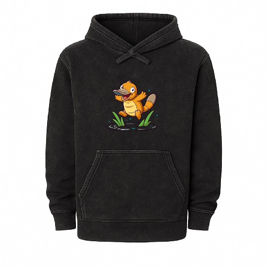 Whimsical Platypus Frolicking in a Pond Mineral Wash Hoodies