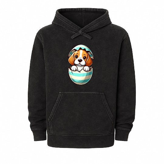 Colorful Beagle Dog Easter Egg Hatching Design Mineral Wash Hoodies