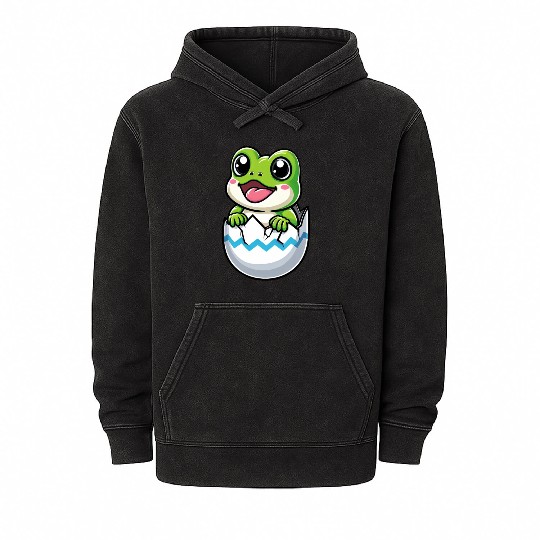 Colorful Easter Egg with Hatching Frog Design Mineral Wash Hoodies