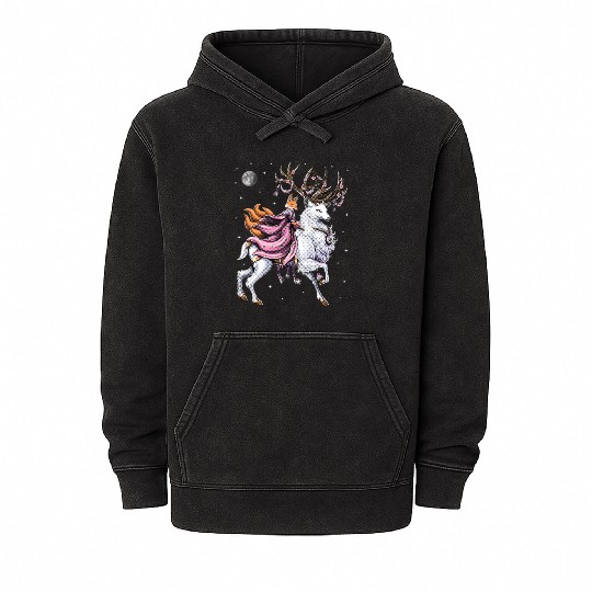 Japanese Kitsune Fox Riding Cherry Blossom Deer Mineral Wash Hoodies