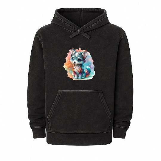 Cute Chibi Grey Wolf For Wolf Lovers Mineral Wash Hoodies