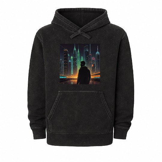Neon Horizon: A Futuristic Cityscape Mineral Wash Hoodies