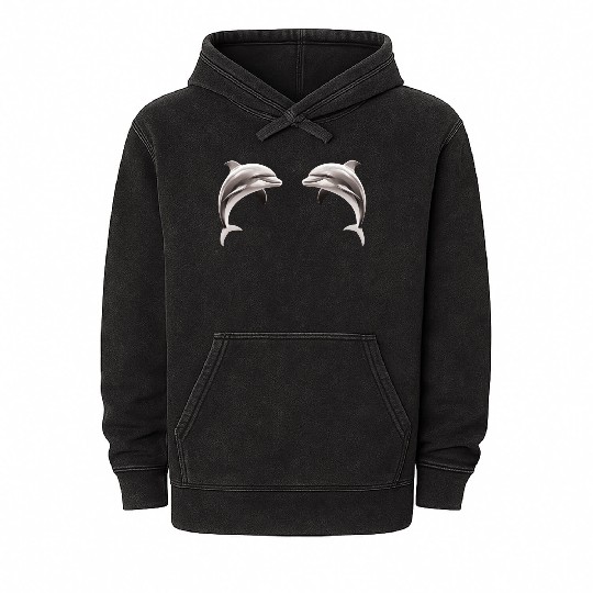 Two dolphins facing each other Mineral Wash Hoodies