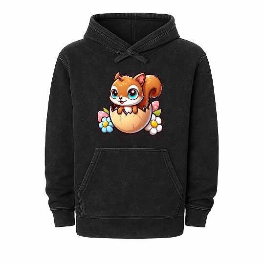Cute Squirrel with Easter Egg Comic Design Mineral Wash Hoodies