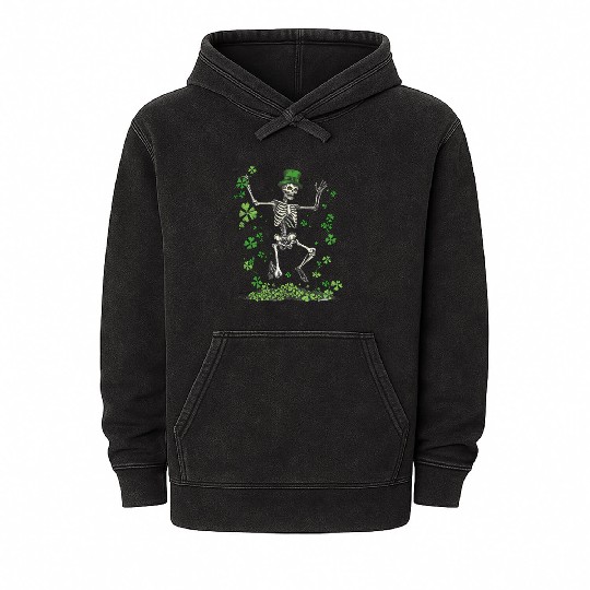 St Patricks Skeleton Dancing With Shamrocks Mineral Wash Hoodies