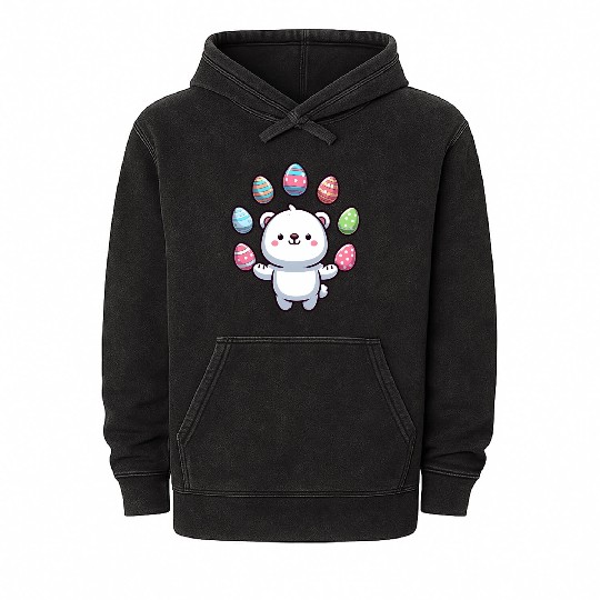 Cartoon Polar Bear Easter Egg Design Mineral Wash Hoodies