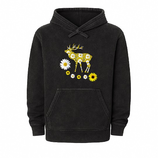 deer sunflowers daisies red deer floral pattern Mineral Wash Hoodies