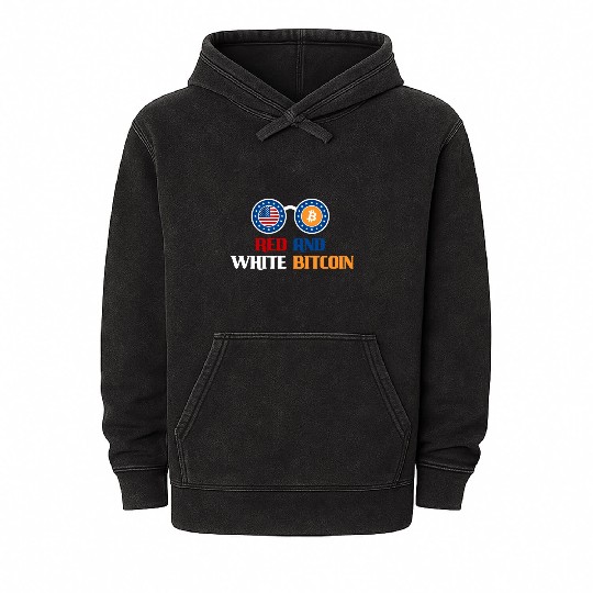 Red and White Bitcoin Mineral Wash Hoodies