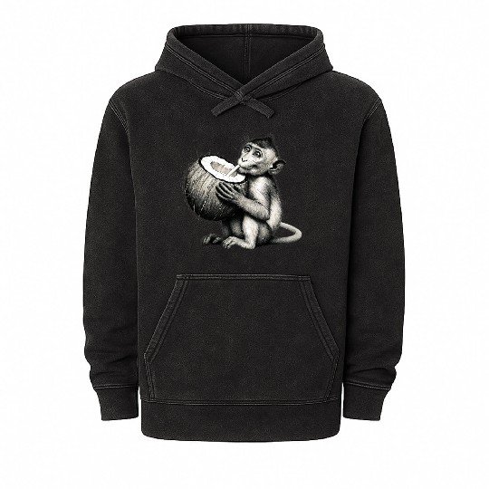 Coconut Milk-Sipping Monkey Mineral Wash Hoodies