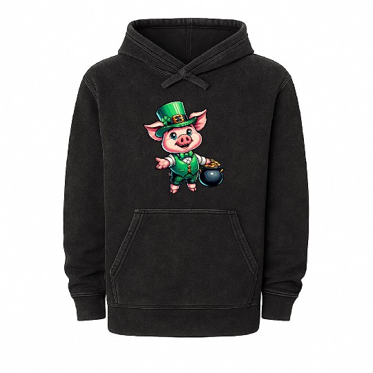 Cute St. Patrick's Piglet Mineral Wash Hoodies