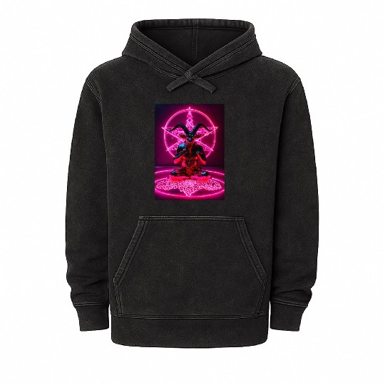Baphomet made of diamonds and glitter neon light Mineral Wash Hoodies