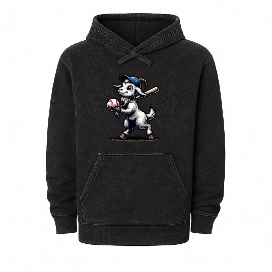 Cute Goat Plays Baseball Animal Lover Farm Mineral Wash Hoodies