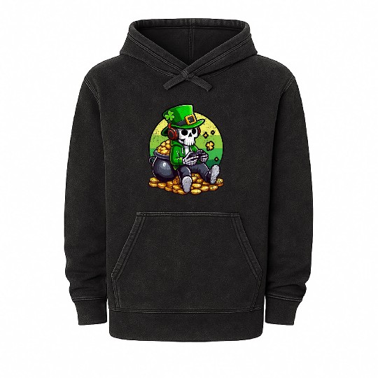 SKELETON IRISH GAMER ST PATRICKS DAY Mineral Wash Hoodies