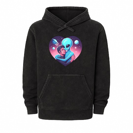 Heartwarming Embrace: Human and Alien Mineral Wash Hoodies