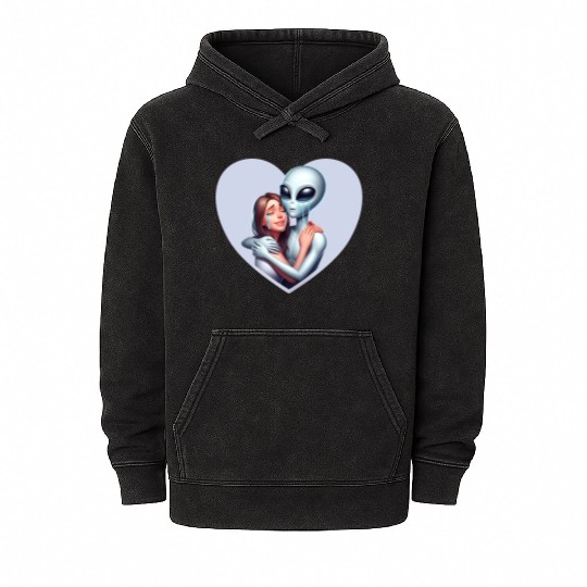 Heartwarming Embrace: Human and Alien Mineral Wash Hoodies