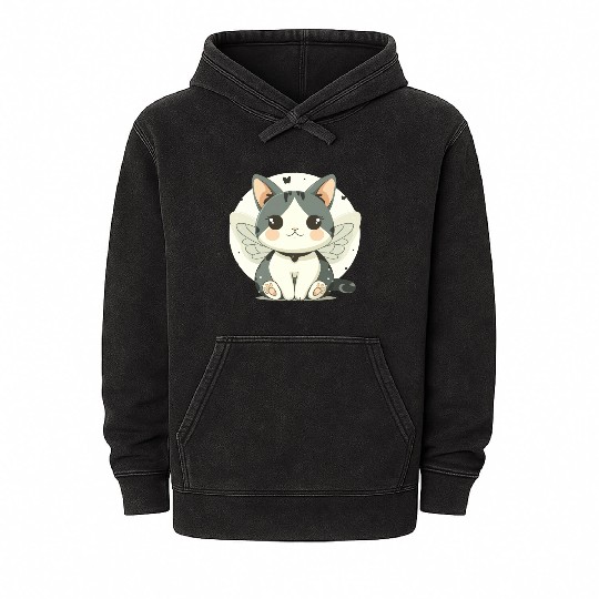 Kawaii Cat-Butterfly Mineral Wash Hoodies