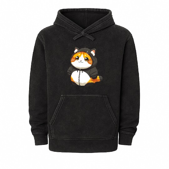 Orange Cat Kawaii Feline Mineral Wash Hoodies