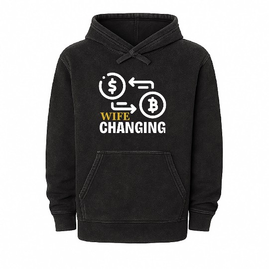 Black and Gold Wife Changing - Bitcoin Mineral Wash Hoodies