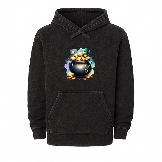 Saint Patrick's Day Gold Pot With Clover Mineral Wash Hoodies
