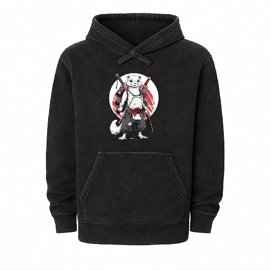 Ninja Samurai Anime Ferret Manga Warrior Mineral Wash Hoodies