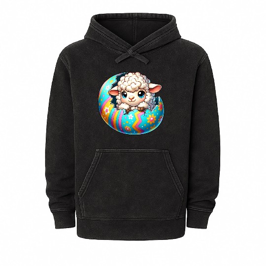 Colorful Lamb Hatching from Easter Egg Cartoon Mineral Wash Hoodies