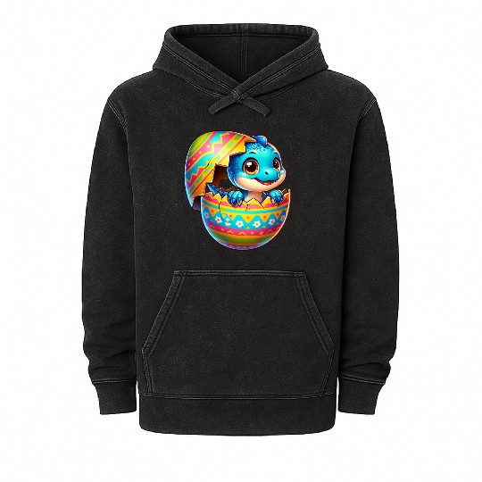 Easter Egg Dino T-Rex Hatching Colorful Cartoon Mineral Wash Hoodies