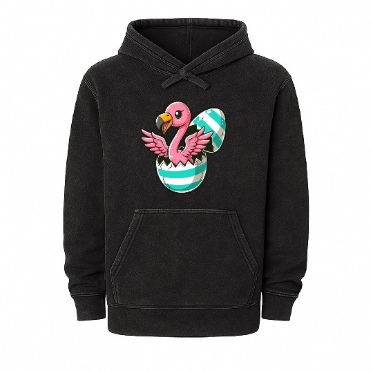 Flamingo Hatching from Easter Egg Easter Surprise Mineral Wash Hoodies