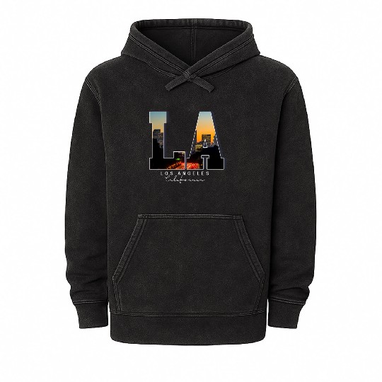 LosAngeles California LA Skyline Pride Black White Mineral Wash Hoodies