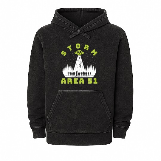 Alien Hunter Storm Area 51 Meme Mineral Wash Hoodies