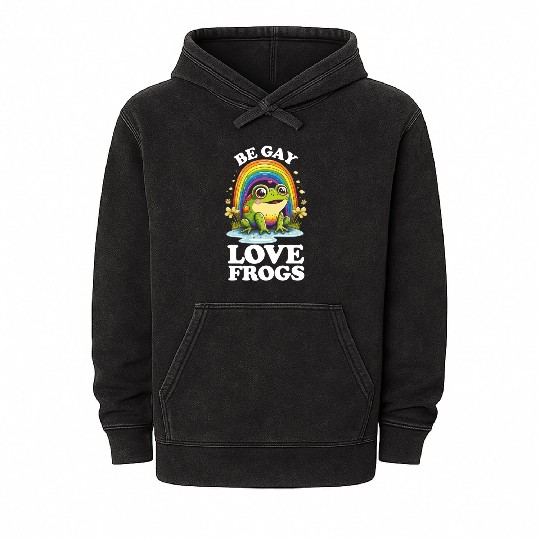 Be Gay Love Frogs Funny LGBTQ Pride Rainbow Retro Mineral Wash Hoodies