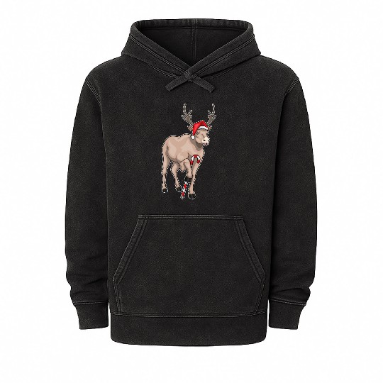 Reindeer Christmas Candy cane Mineral Wash Hoodies