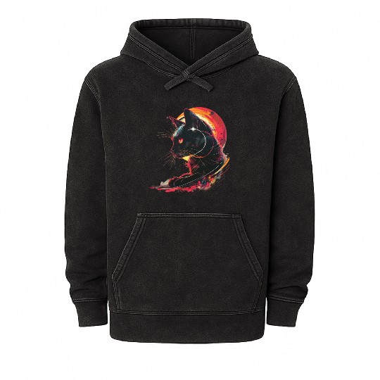 Solar Eclipse with Cat Mineral Wash Hoodies