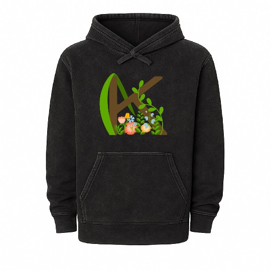Capital letter K monogram and wildflowers Mineral Wash Hoodies